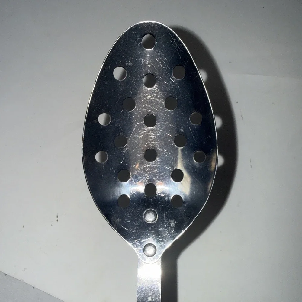 Vintage Stainless Steel slotted spoon Onion Mushroom Pepper Plastic Handle MCM